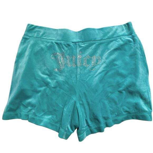 Juicy Couture Velour Track Shorts Juicy Bling Large Coastal Teal Green NWOT* - Picture 1 of 6